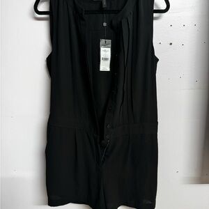 BCBG MAXAZRIA Black Sleeveless Button-Down Romper